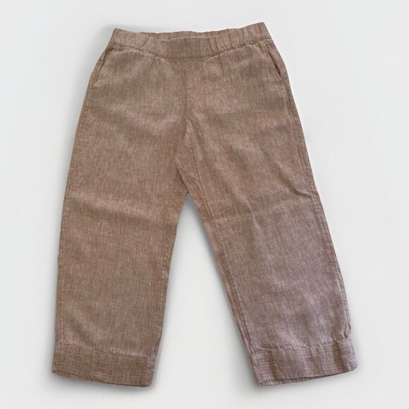 J. Jill Pants - J Jill Pants Women L Pink Tan Pure Linen Crop Wide Leg Lagenlook Peasant Boho